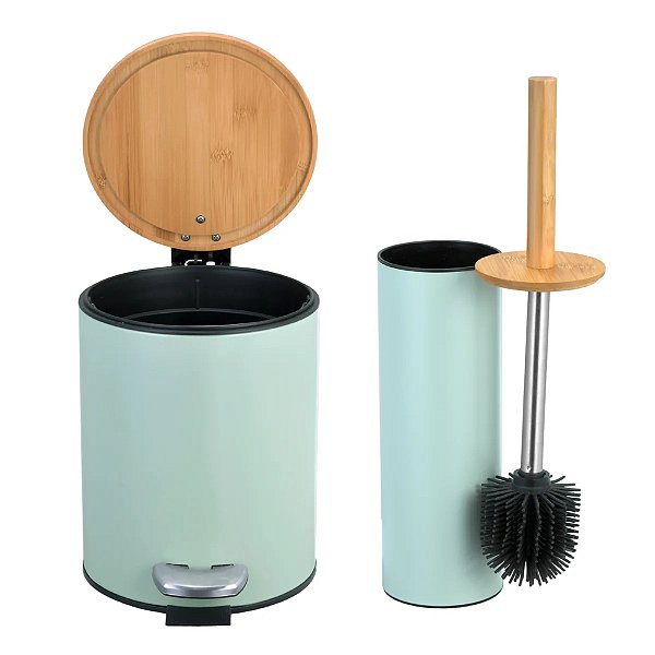 Conjunto Lixeira Banheiro 5L com Escova Verde