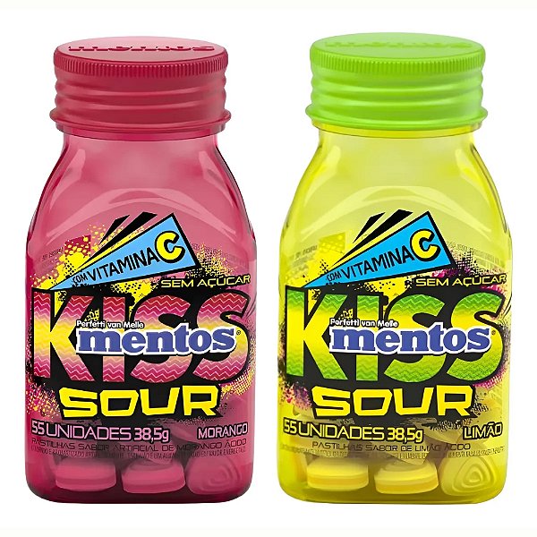 Pastilha Mentos Kiss Sour Limão E Morango Zero - 2 Unid