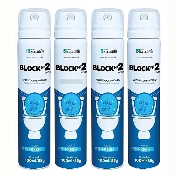 Kit 4 Odorizador Sanitario Block No2 Fresh 100ml 85g