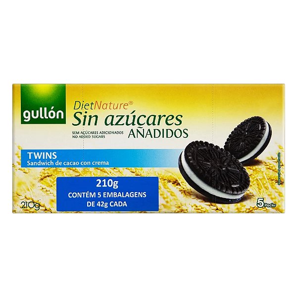Biscoito Sanduíche Sem Açúcar Cacau Recheio Baunilha Gullón 210g