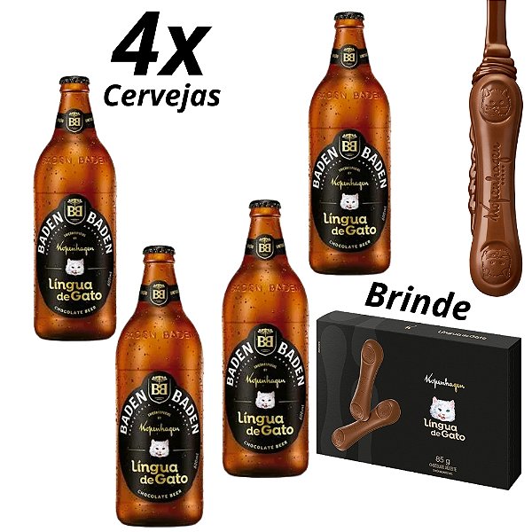Kit 4 Cervejas Baden Baden Língua de Gato 600ml + Brinde Chocolate