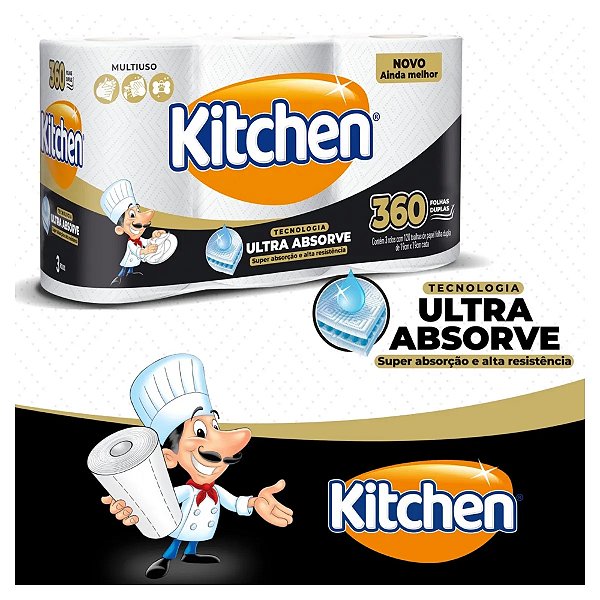 Toalha De Papel Kitchen Novo Modelo Folha Dupla 360 Folhas 3 Rolos
