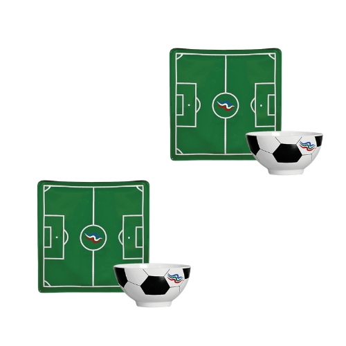 Conjunto De 2 Travessas E 2 Bowls Motivos Da Copa Cerâmica
