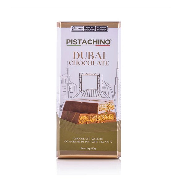 Pistachino Dubai Chocolate ao Leite Recheado Pistache E Kunafa 80g