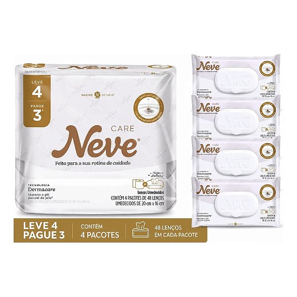 Lenço Umedecido Neve Care Leve 4 Pague 3 C/ 48 Lenços Cada