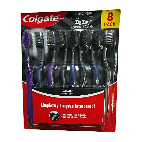 Escova Dental Zig Zag Colgate Carvão Kit Com 8 Unidades