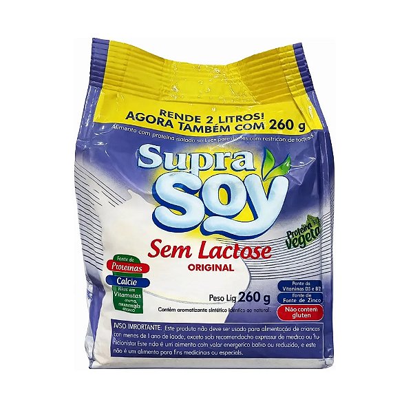 Suprasoy Sem Lactose Original Sache 260g Supra Soy