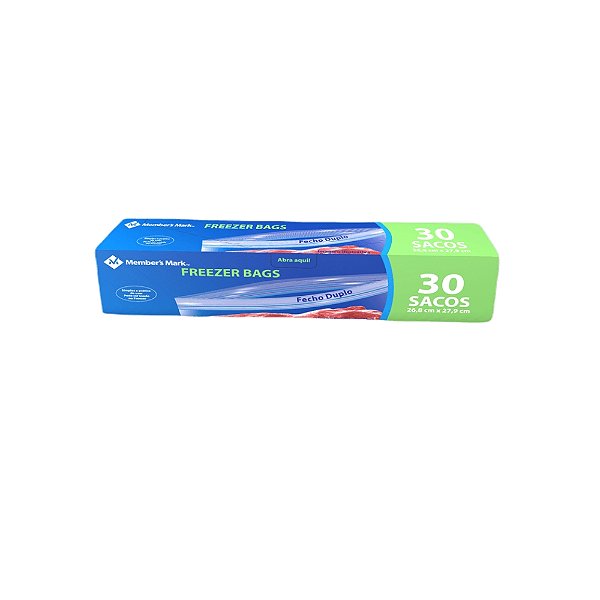 Saco Freezer Bags Fecho Duplo Grande 26,8x27,9 Member's Mark 30 Unid