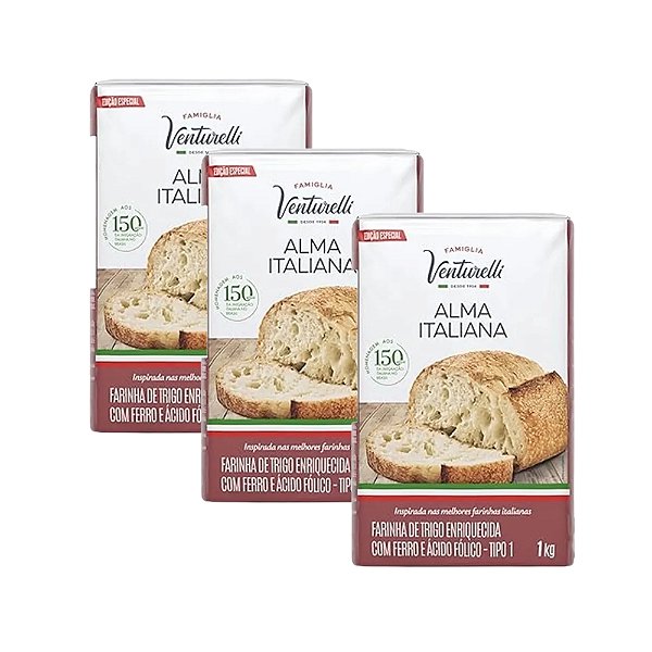 Kit C/3 - Farinha De Trigo Alma Italiana 1kg - Venturelli