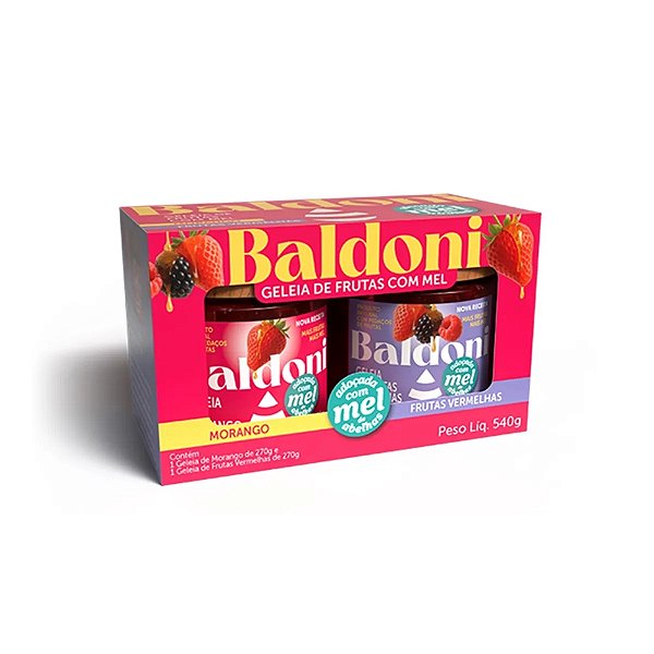 Kit Geleia Baldoni Morango E Frutas Vermelhas Com Mel 540g