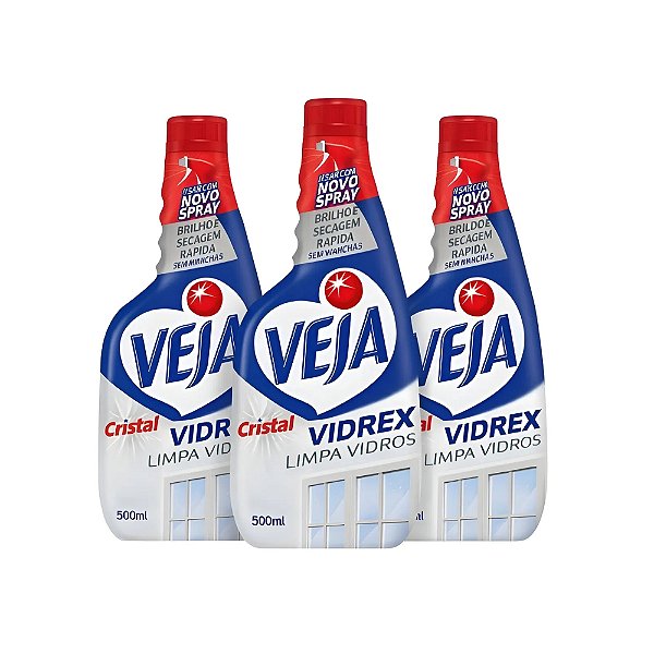 Kit 3 Limpador Perfumadolimpa Vidros Veja Vidrex Cristal 500ml