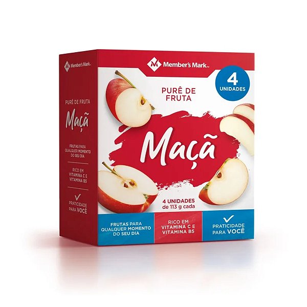 Purê De Fruta Maçã Member's Mark Pack 4 Unidades 113g Cada