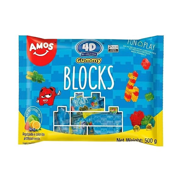 Balas Gelatinosas Gummy Blocks 4d Frutas S/glúten - 500g