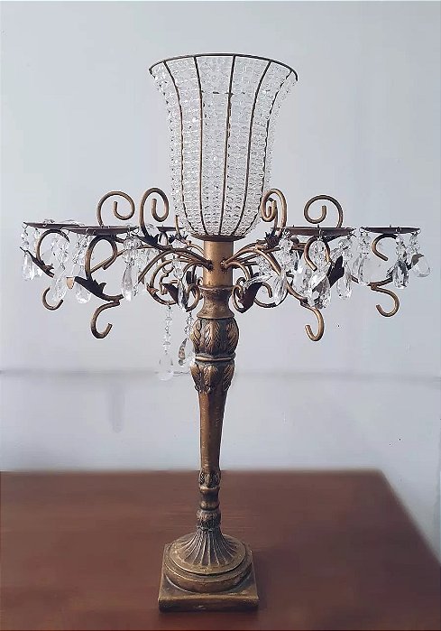 Candelabro cristal dourado apoio para velas