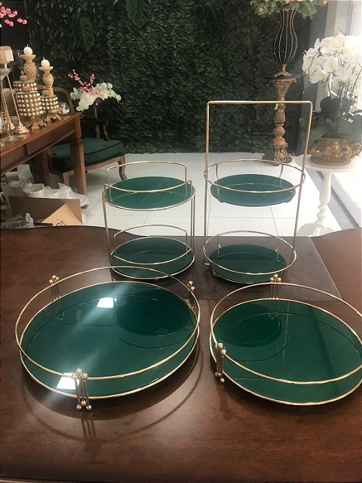 kit suporte de doces verde com dourado
