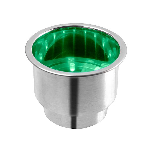 Porta Copo de embutir em Aço Inoxidável LED Verde 110 x 85 mm