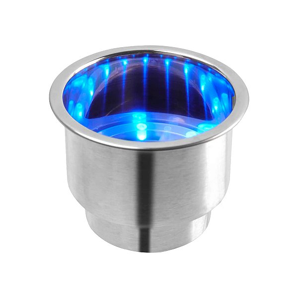 Porta Copo de embutir em Aço Inoxidável LED Azul