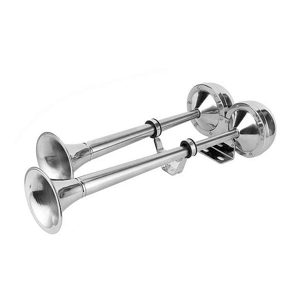 Buzina Náutica Elétrica 2 Cornetas 12V Aço Inox 465/410 mm X 101 mm
