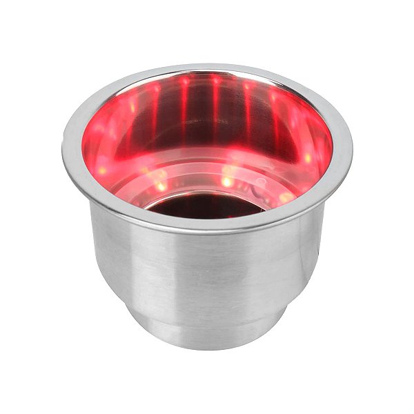 Porta Copos De embutir Aço Inox LED Vermelho 12V 110 X 105 mm