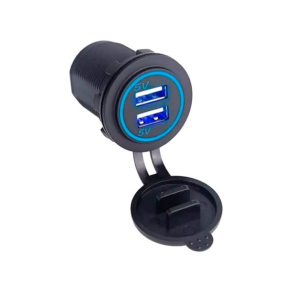 Tomada USB LED Azul 2 Entradas 12-24V