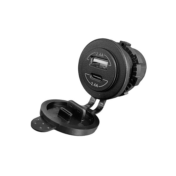 Tomada LED Azul 1 Porta USB 1 Porta Tipo-C 12-24V