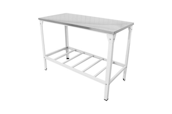 Mesa com Tampo em Inox 117 x 55 cm com Prateleira em Grade