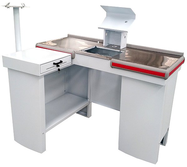 Checkout Caixa de Supermercado 1.30mts com Furação para Balança Embutida com Gaveta de Dinheiro Manual e Suportes - Esquerda/Direita - Mesa Reta - BCL13FB