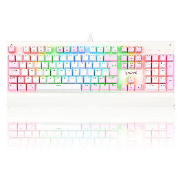 TECLADO MECANICO GAMER KALA RGB BRANCO COM ROSA BROWN