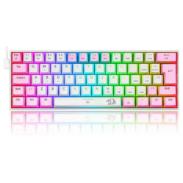 Teclado Mecânico Gamer Redragon Dragonborn Branco e Rosa