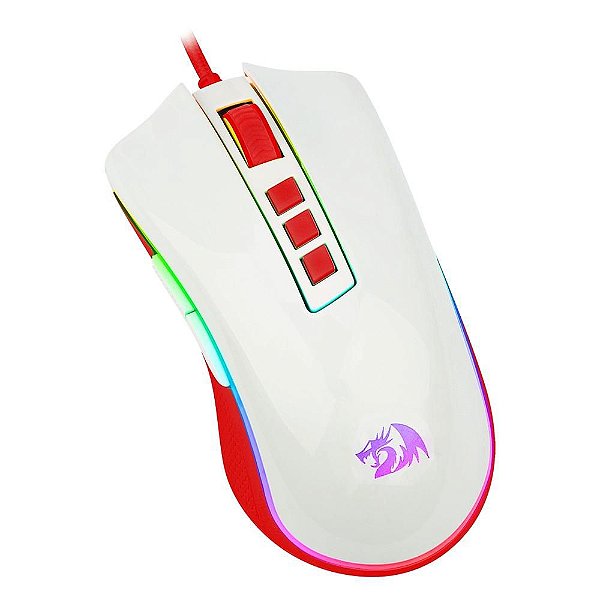 Mouse Gamer Redragon Cobra RGB Branco e Vermelho
