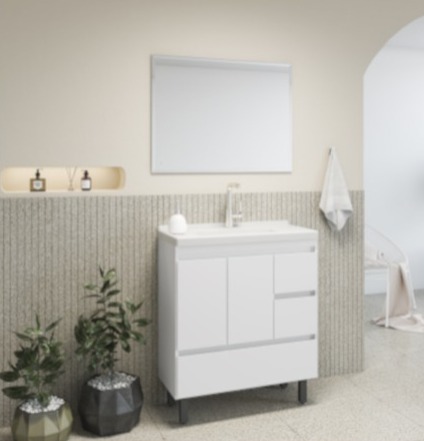 Conjunto de Balcão Gaam Lott 80cm Com espelho Branco/ Branco