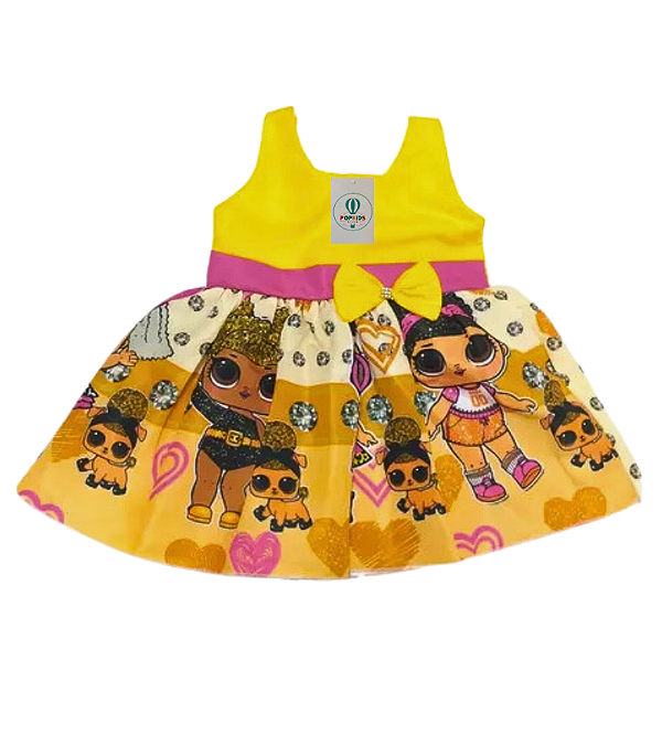 Vestido Temático LOL Amarelo Tam.PP (1 a 2 Anos)