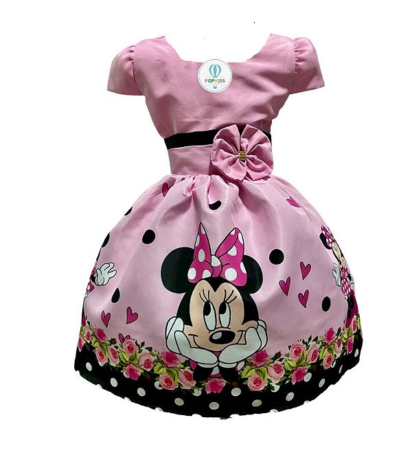 Vestido Infantil Princesa Tematico Minnie Rosa - Roupa Infantil