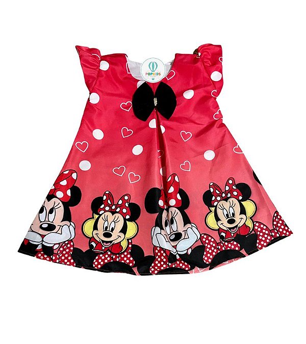 Vestido Trapezio Minnie Vermelho Tam.M (3-4 Anos)