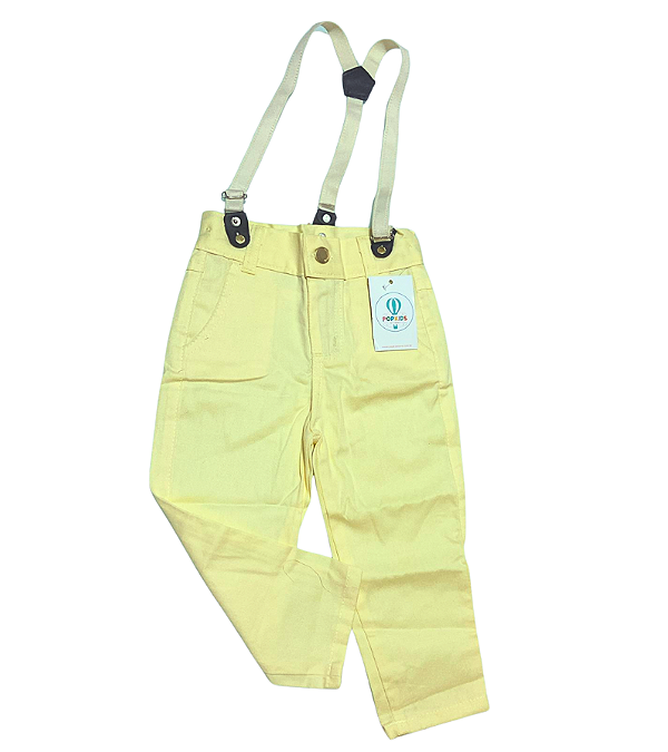 Calça com Suspensório Amarelo Claro Tam.PP (1 Ano)