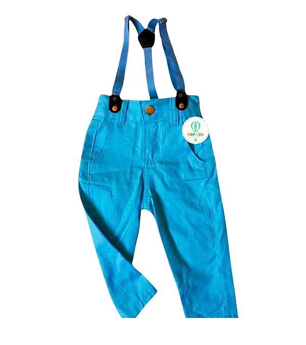Calça com Suspensório Azul Tiffany PP (1 Ano)