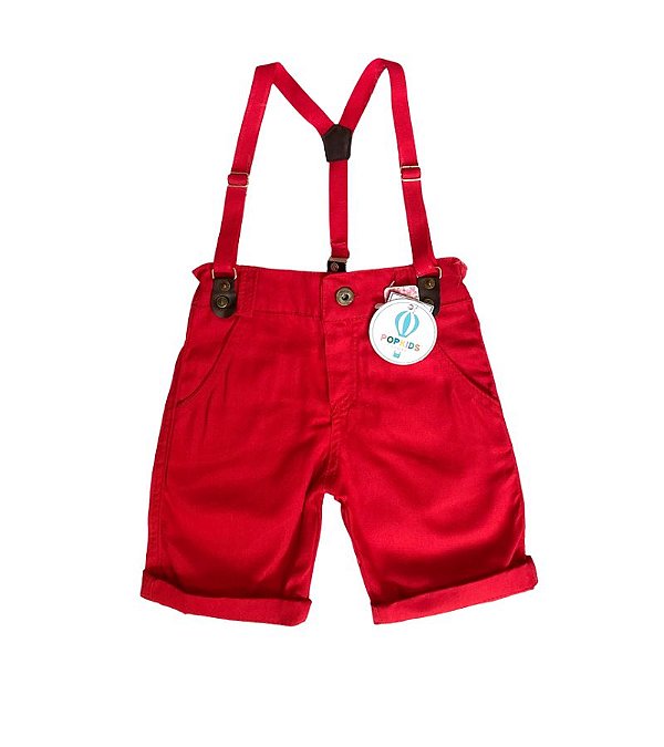 Bermuda com Suspensório Vermelho Tam.M (3-4 Anos) - PopKids Store Moda  Infantil