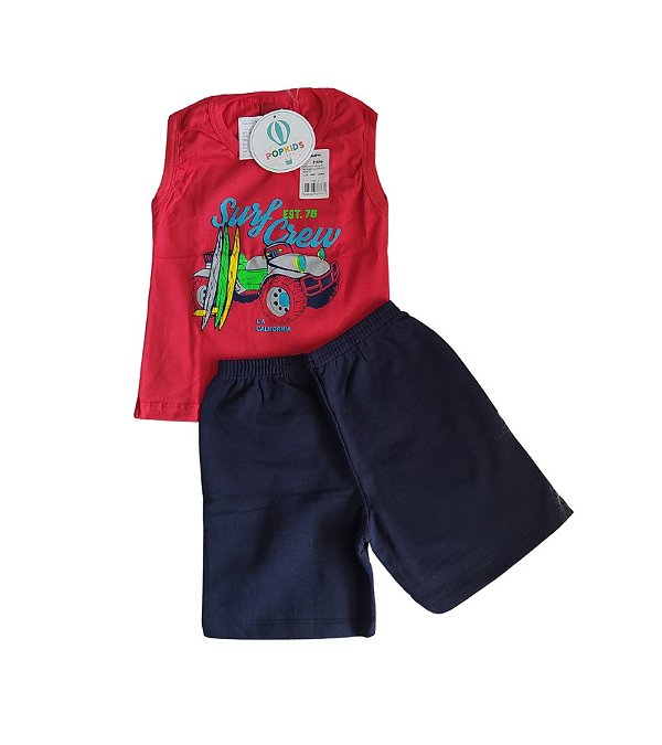 Conjunto Camiseta Vermelho Surf Alemara Shorts Moletinho Tam.2