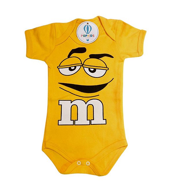 Body Temático M&M Amarelo Unissex 6-11 meses - PopKids Store Moda