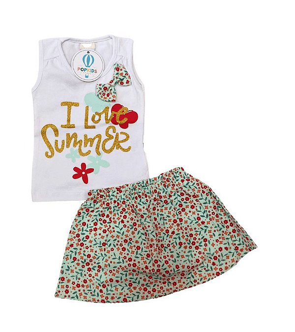 Conjunto Regata Branca Saia Shorts Floral Tam.1