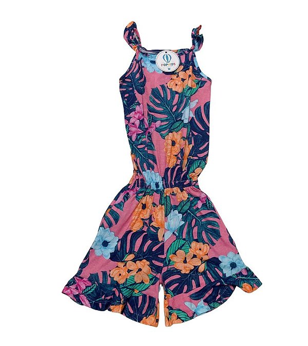 Macaquinho curto For Girl Floral Fundo Rosa Tam.4