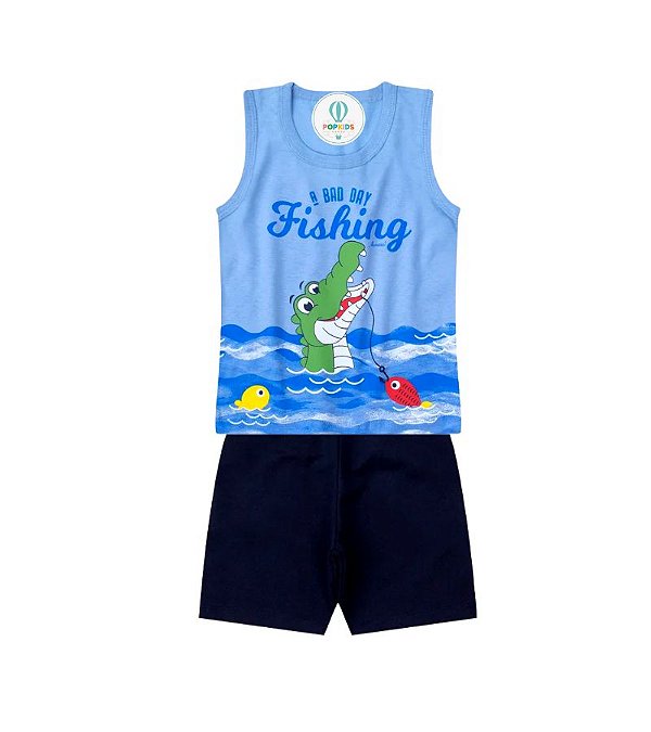 Conjunto Regata Jacaré e Shorts Azul Alemara Tam.P