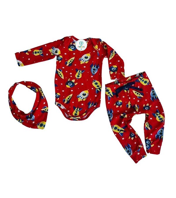Conjunto 3 peças Foguete Brillha Escuro + Bandana Tam.1