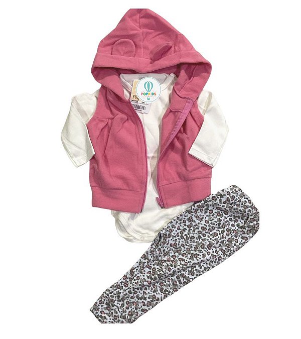 Trio Body, Calça Saruel Animal Print e Colete Soft Pingo Lelê Tam.1