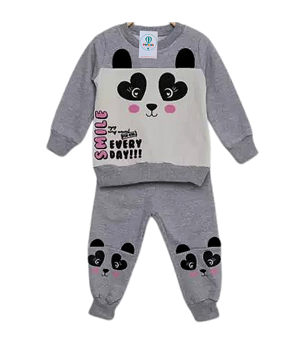 Conjunto Moletom Pandinha Mescla Estampa Silk e Glitter Tam.1