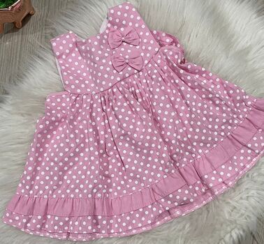 Vestido Baby Poá Rosa com Faixa de Cabelo Tam.RN