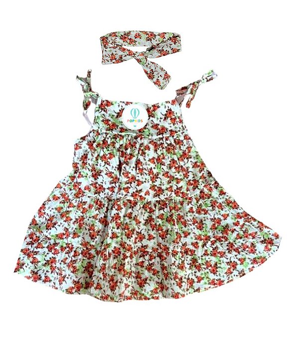 Vestido Estampa Floral + Faixa de Cabelo Tam.3