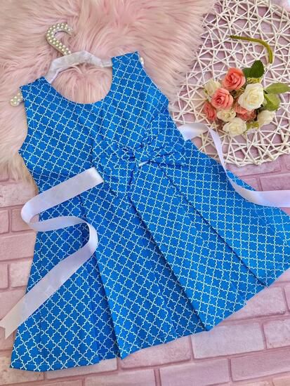 Vestido Azul Laço Cetim Tam.3