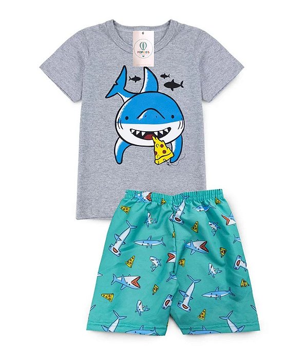 Conjunto Infantil Masculino Tubarão Pizza Mescla Tam.2