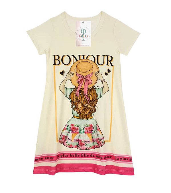 Vestido Infantil Manga Curta Bonjour Creme Tam.6